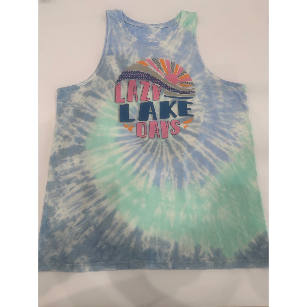 Love & Pineapples Lazy Lake Days Tie Dye Tank Top Blue Green Mens Large - Picture 3 of 9